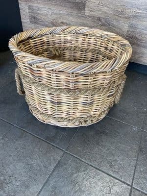 Large oval brown antique finish basket with rope handles