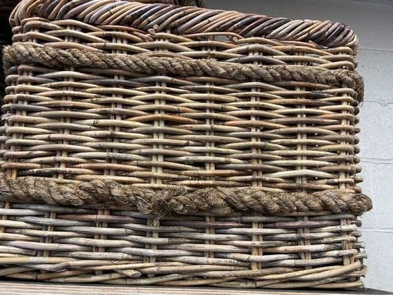 Large rectangle brown antique finish with rope handles