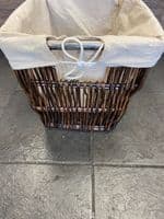 Large rectangle dark brown basket with liner and metal handles