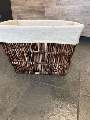Large rectangle dark brown basket with liner and metal handles