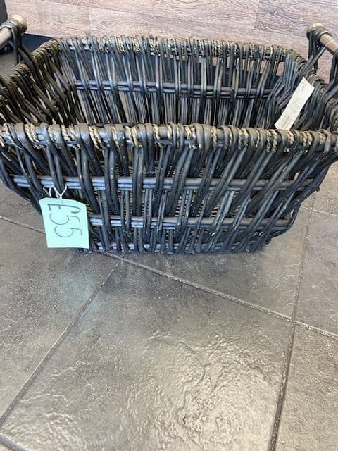 Medium rectangle basket in a  black  finish with removeable liner and chunky metal handles