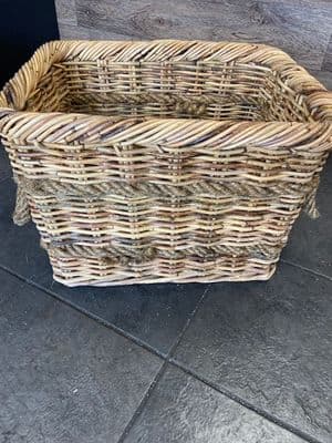 Medium rectangle brown antique finish with rope handles