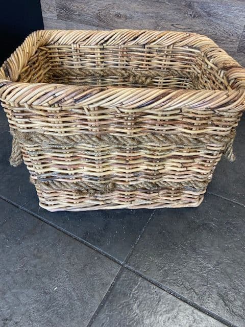 Medium rectangle brown antique finish with rope handles