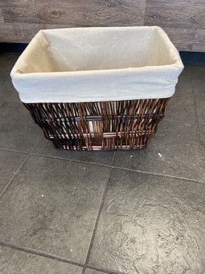 Medium rectangle dark brown basket with removeable liner and metal handles