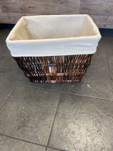Medium rectangle dark brown basket with removeable liner and metal handles
