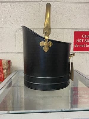 Polished Brass & Black Iron Traditional Coal Bucket