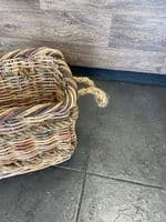 Small rectangle brown antique finish basket with rope handles