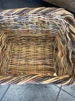 Small rectangle brown antique finish basket with rope handles