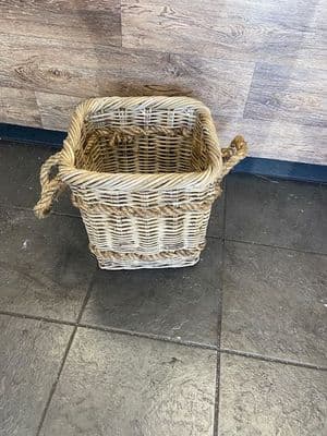 Small square grey wash basket with rope handles