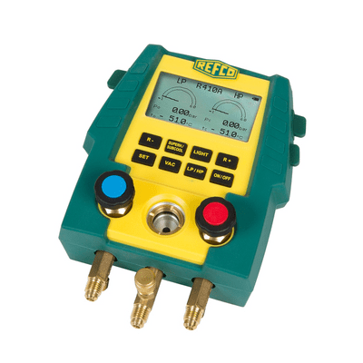 Refco Digital Air Conditioning Gauge 5 Hoses, Vacuum Hose, Temp Probe, Case
