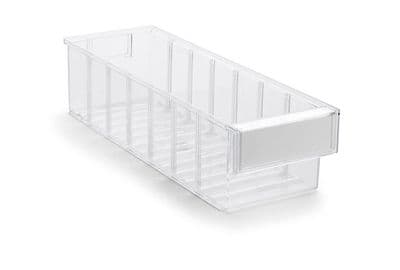 Clear Shelf Tray 4015-1  Ext Dims: 400 x 132 x 100 mm  Pack size: 20