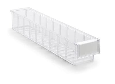 Clear Shelf Tray 5010-1  Ext Dims: 500 x 92 x 82 mm  Pack size: 30