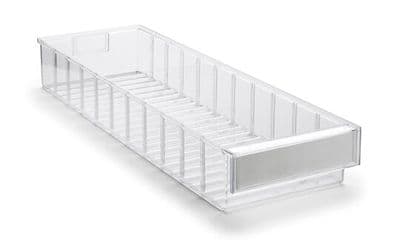 Clear Shelf Tray 6020-1  Ext Dims: 600 x 186 x 82 mm  Pack size: 15