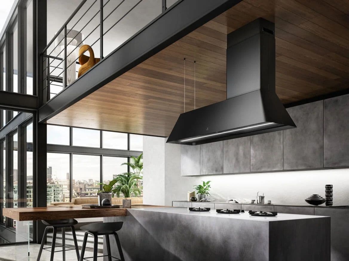 Elica Black Ikona Maxxi Pure 120Cm Island Extractor Hood In 120Cm To 159Cm