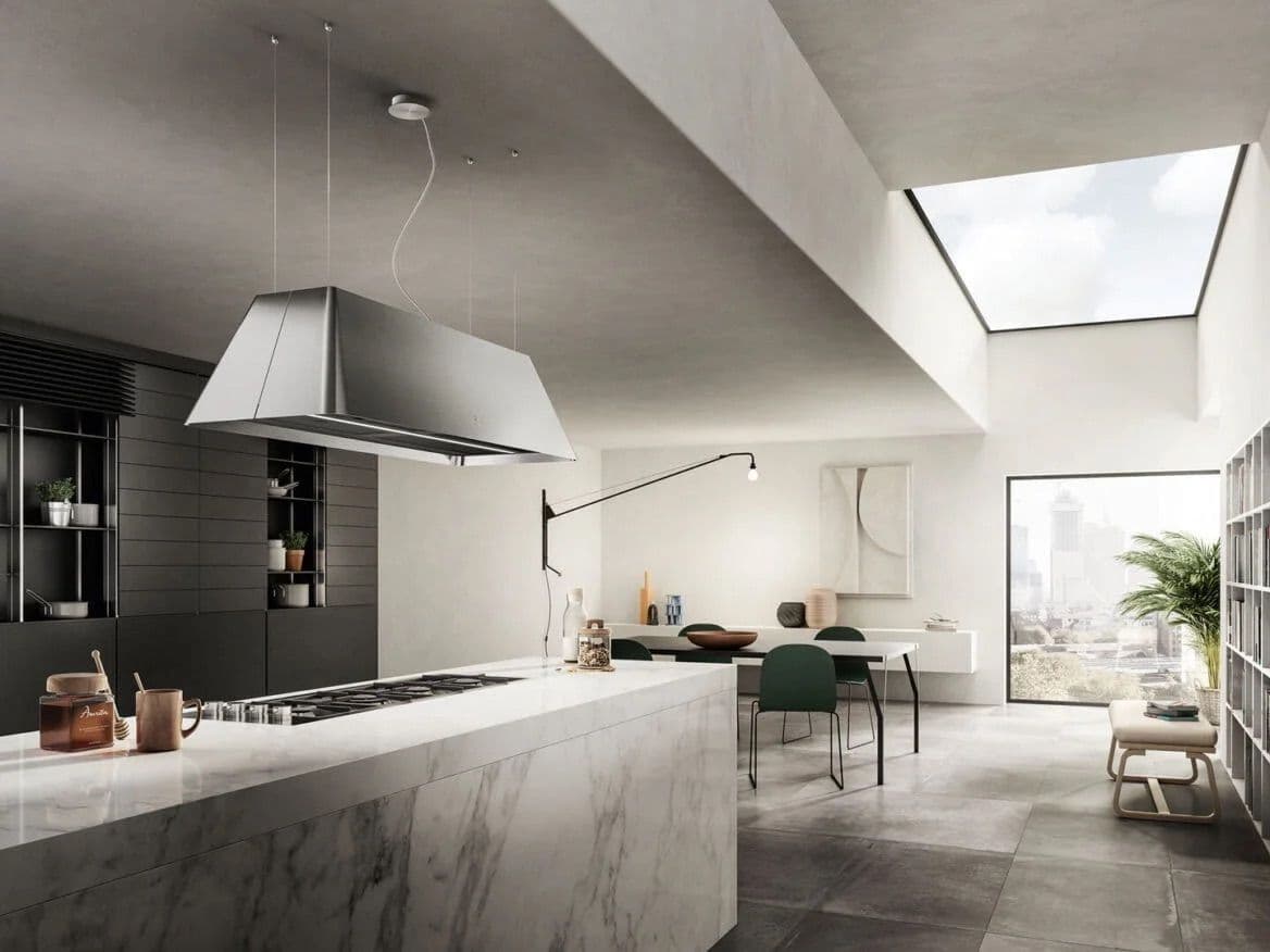 Elica Black Ikona Maxxi Pure 120Cm Island Extractor Hood In Stainless Steel 120Cm To 159Cm