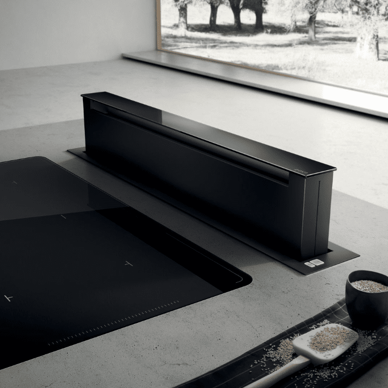 Elica Black Pandora 90Cm Downdraft Extractor Hood - Internal Motor 90Cm To 119Cm