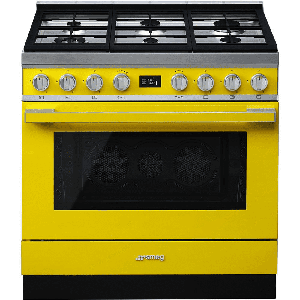 Smeg Yellow Cpf9gpyw Portofino 90Cm Range Cooker With Gas Top 90Cm To 119Cm