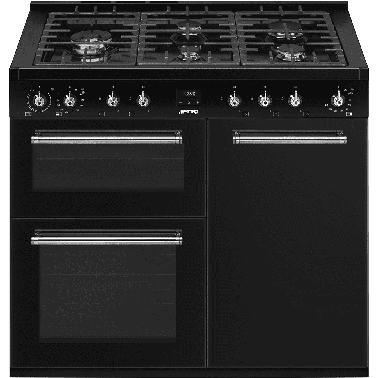 Smeg Black Cx103gmbl 100Cm Freestanding Range Cooker With Gas Top 90Cm To 119Cm