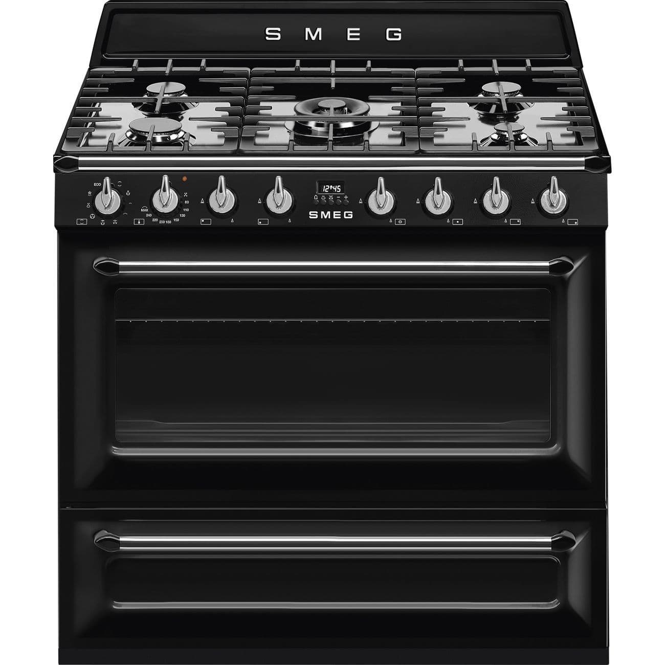 Smeg Black Tr90bl2 90Cm Range Cooker With Gas Top 90Cm To 119Cm