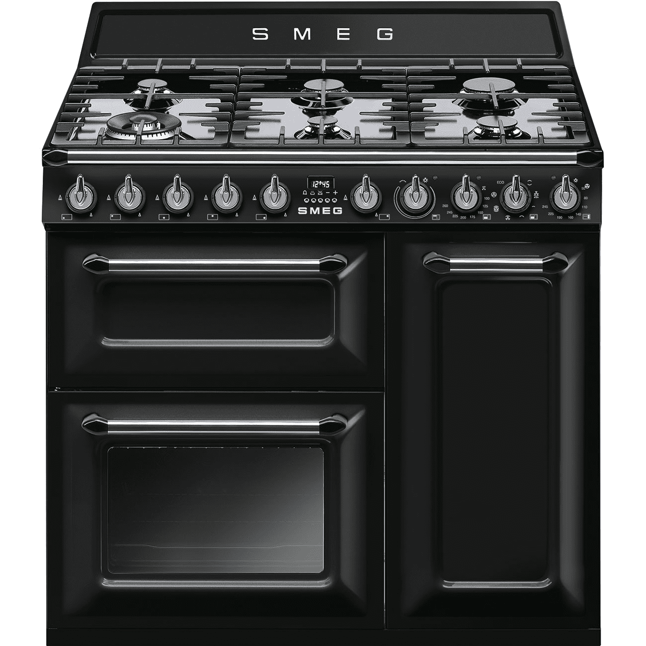 Smeg Black Tr93bl Victoria 90Cm Range Cooker With Gas Top 90Cm To 119Cm