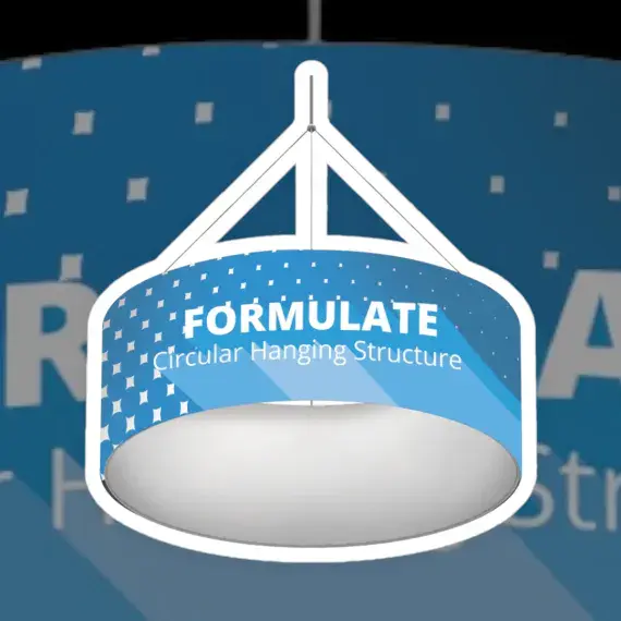 Formulate Circular Hanging Structure Fabric Display In Three Sizes