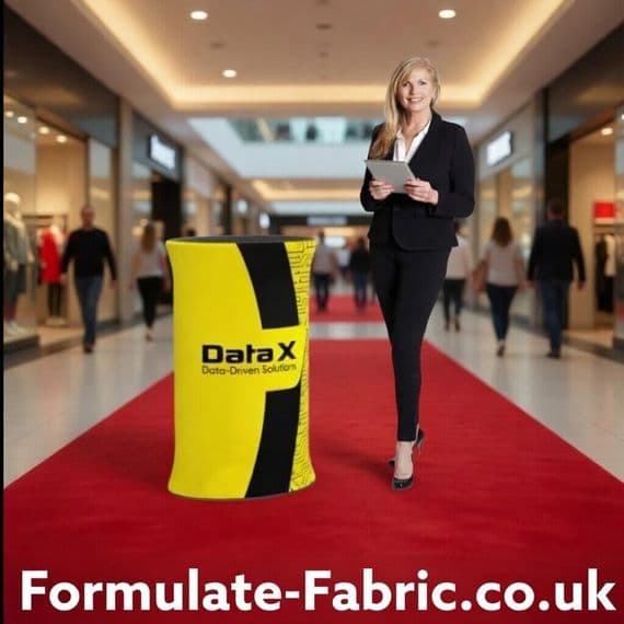 Formulate Fabric Oval Counter matches all our Formulate backdrops