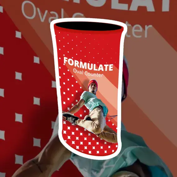 Formulate Fabric Oval Counter matches all our Formulate backdrops