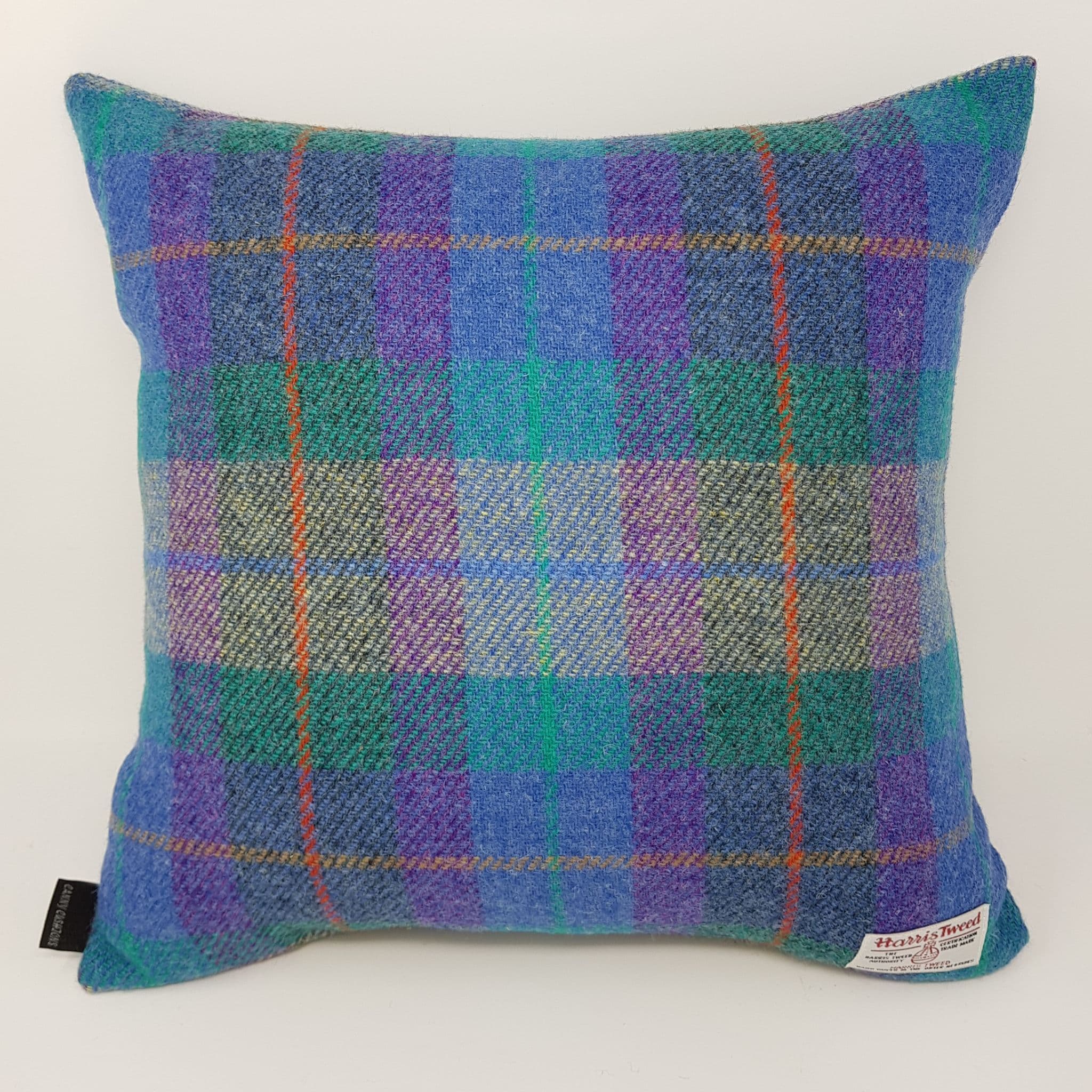 Blue Check Harris Tweed Cushion cover handmade artisan 100 Wool