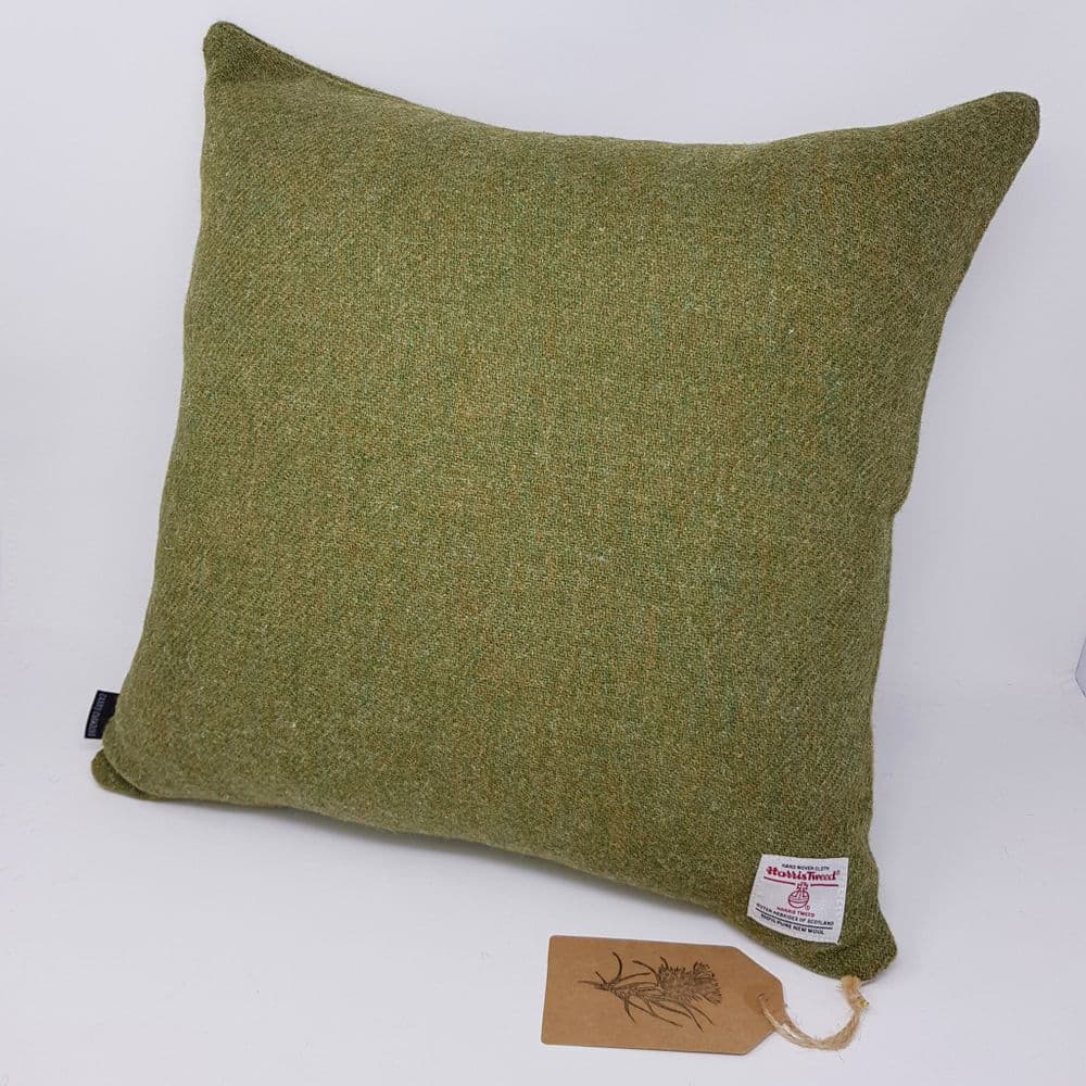 Green Moss Plain Wool Tweed Cushion Cover made with artisan Harris