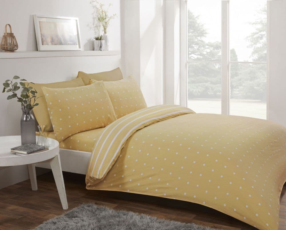 Brushed Cotton Spot/Stripe Duvet Set Ochre Single