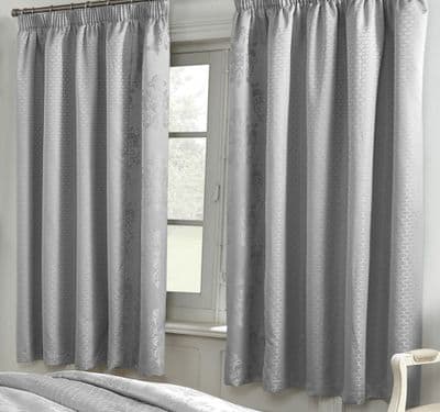 Chatsworth Pair of Curtains inc Tiebacks Silver
