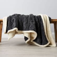 Jumbo Cable Knit Sherpa Throw Charcoal