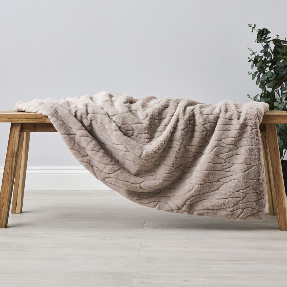 Rabbit Faux Fur Throw Tan