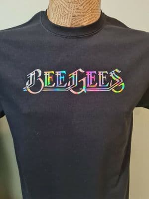 Bee Gees BLACK UNOFFICIAL stunning holographic logo T-Shirt Mens Unisex Top Tee