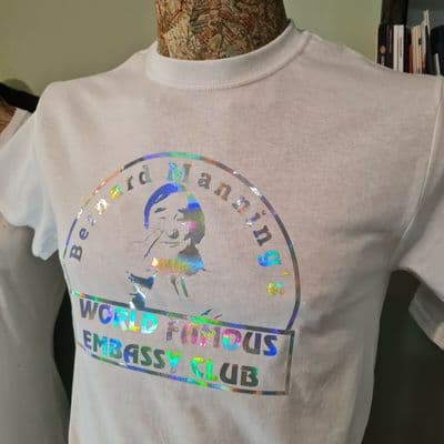 Bernard Manning graphic white tee t shirt World Famous Embassy Club Manchester