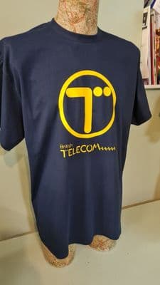 British Telecom Navy Blue T-Shirt Mens Unisex retro 1980s logo BT Buzby