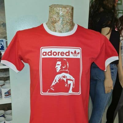 Eric Cantona Adored graphic Red white ringer tee t shirt Icon Legend MCR Ooh Aah