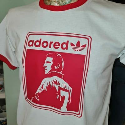 Eric Cantona Adored graphic White red ringer tee t shirt Icon Legend MCR Ooh Aah
