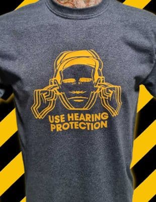 Hacienda Use Hearing Protection yellow graphic t shirt various colours