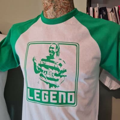 Henrik Larsson graphic green white  tee t shirt Football Icon Scotland