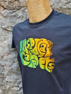 Inspiral Carpets Black tee with holographic logo T-Shirt Mens Unisex
