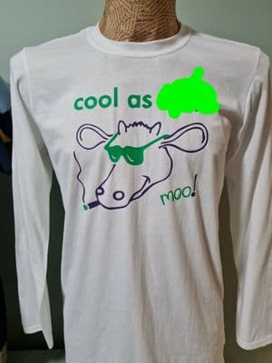 Inspiral Carpets Cool As WHITE tee moo logo Long Sleeve T-Shirt Mens Unisex