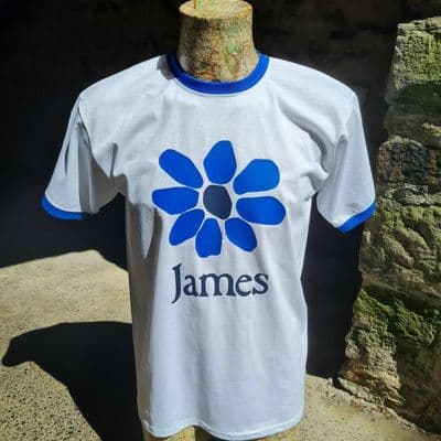 James the band Tim Booth white blue ringer original daisy tee t shirt Manchester