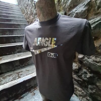 Jungle D n B chrome graphic grey tee t shirt Drum and Bass music DJ Slipmat