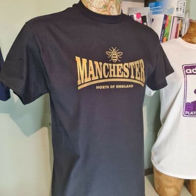 Manchester Working Bee tee t shirt black and gold I love MCR
