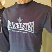 Manchester Working Bee tee t shirt navy and sky blue I love MCR City colours