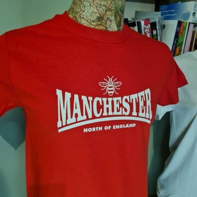Manchester Working Bee tee t shirt red I love MCR United colours