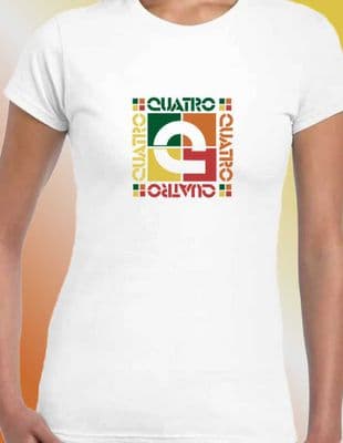 Quatro Pop white Ladies tee t shirt top 1980s Nostalgia Quattro fizzy drink