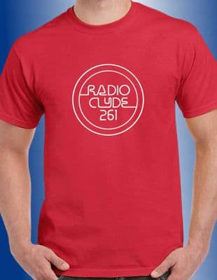 Radio Clyde 261 Red T Shirt ILR Glasgow Station 1970s retro iconic tee Frank Zappa