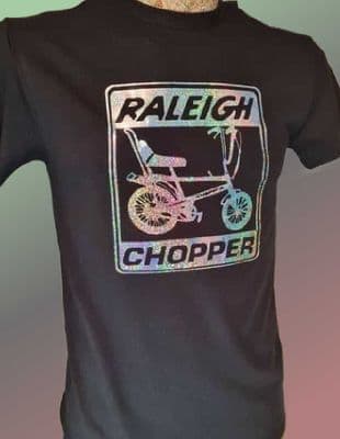 Raleigh Chopper 70s 80s inspired shiny dazzling graphic tee t shirt iridescent retro